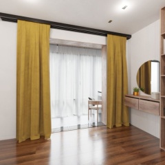 Yellow Textured Neutral Matt Soft Touch Curtain
