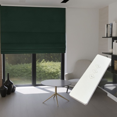 Custom-Made Electric Roman Blind in Bottle Green