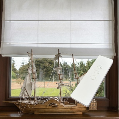 Custom-Made White Electric Roman Blind