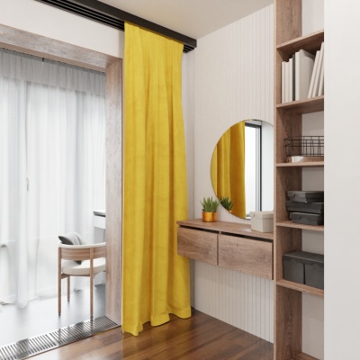 Handcrafted Neutral Yellow Velvet Curtain