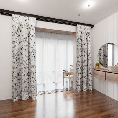 Contemporary White Cotton Curtain with Delicate Leaf Pattern