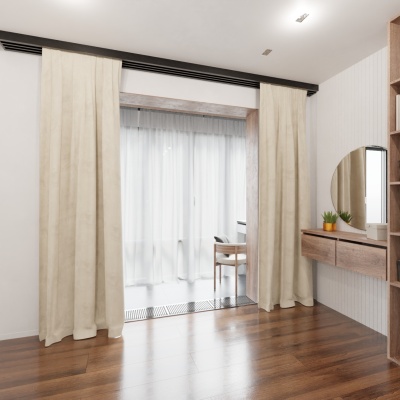 Handcrafted Dirty Cream Velvet Soft Touch Curtain