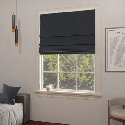 Elegant Dark Graphite Blackout Fabric Made-To-Measure Roman Blind