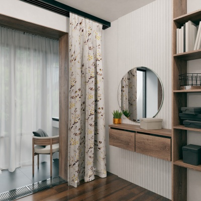 Floral Patterned Light Beige Blackout Curtain