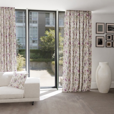 White Satin Curtain with Colourful Floral Pattern