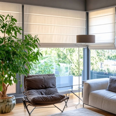 Linen Roman Blind in a Beige Shade with Sheen