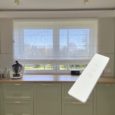 Electric Roman Blind in Beige with Linen, Made to Measure
