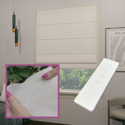 Electric Roman Blind in Light Beige with Linen
