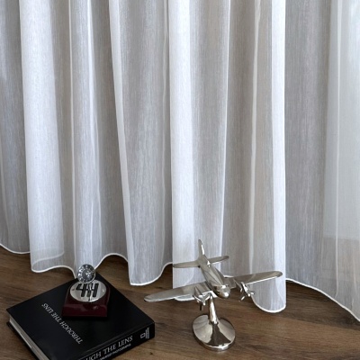 Elegant White Voile Curtain with Subtle Linear Texture