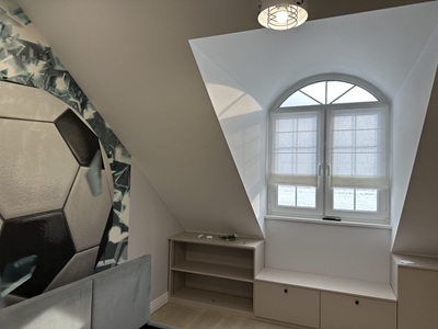 A modern living room with black curtians and black voile curtains